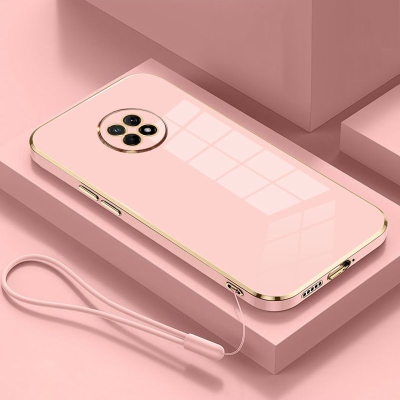 For Huawei Y9a Case Luxury Square Plating Huawei Nova Y9a Phone Case FRL-22 L23 ShockProof Soft TPU Silicone Back Cover Fundas: aluminum / Beige