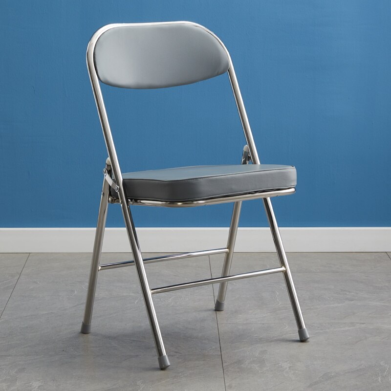 Retro Klapstoel Corduroy Huishoudelijke Verdikte Een Draad Hek Rode Fotografie Stoel Rugleuning Eetkamerstoel Nostalgische Kruk: Gray and silver