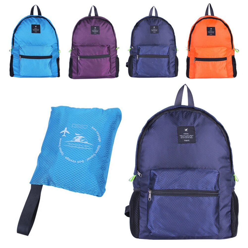 Unisex Camping Hiking Adjustable Stap Outdoor Large Capacity Foldable Nylon Backpack Zipper Travel