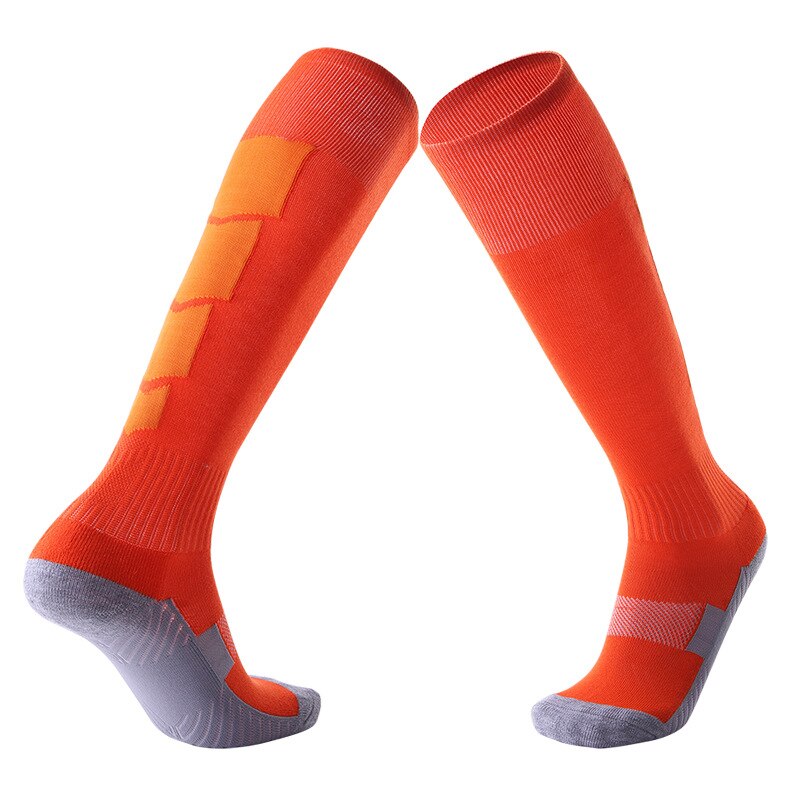 Men Women Non-slip Over Knee Football Socks Thick Towel Soccer Stockings Sweat-absorbent Wear-resistant Sports Socks SKJ035: orange