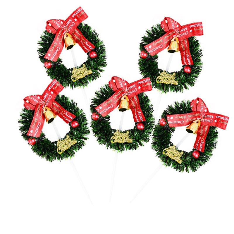 5pcs Christmas Cake Topper Mini Xmas Tree Wreath Shape Cupcake Topper for Merry Christmas Kids Favor Baking Dessert Decoration 7: B01-5pcs