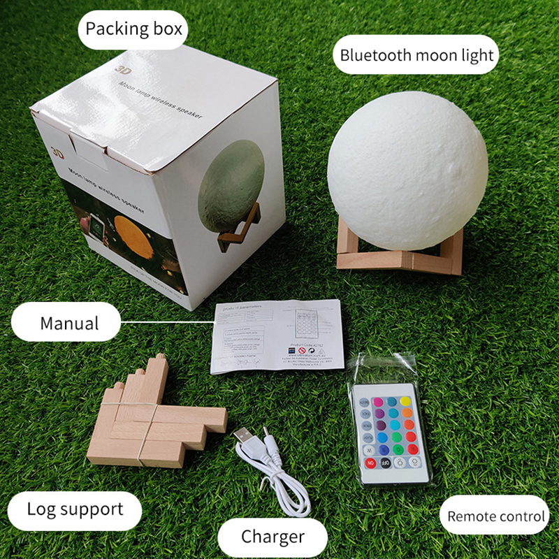Moon Light Bluetooth Speaker Remote Control Sensor Light USB Colorful Remote Control Bedside Lamp 3D Printing Planet Speaker