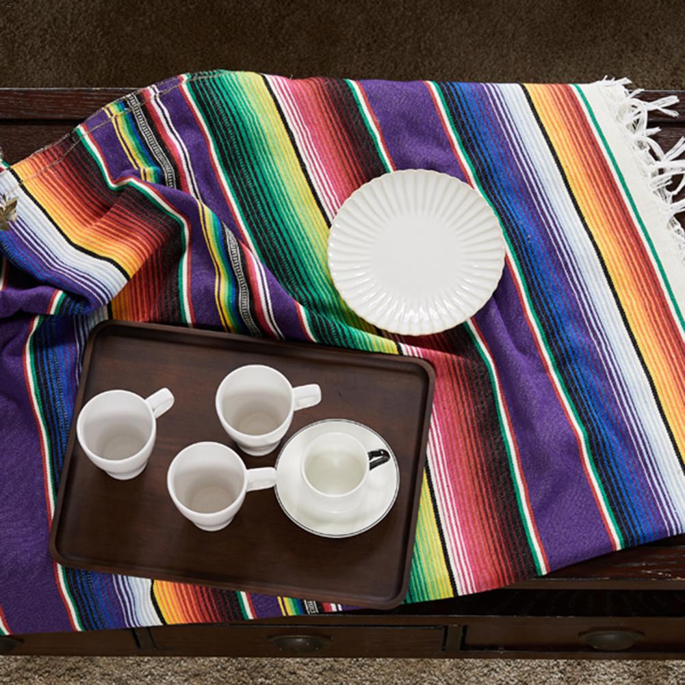 Ethnic Style Beach Blanket Cotton Mexican Indian Handmade Rainbow Blanket Home Tapestry Beach camping Picnic Travel Plane Mat