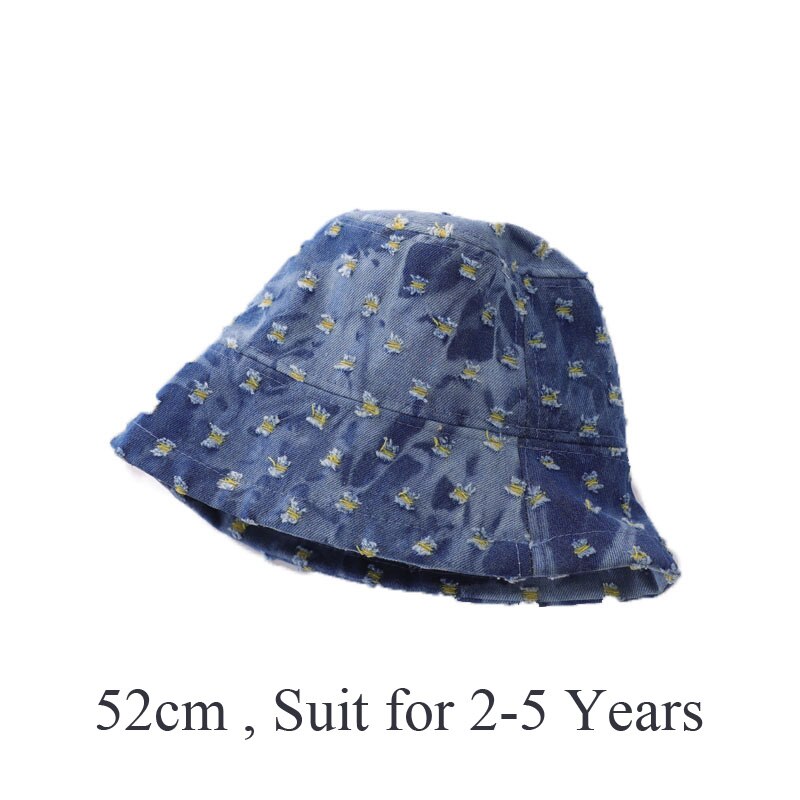 Baby Hat Denim Broken Hole Bucket Hat Kids Cap for Boy Cotton Children Girls Hats: 52cm