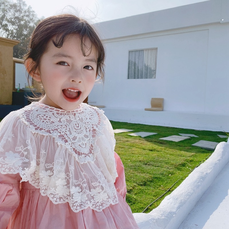 Korean Style Baby Girls Lace Collar Spring Children Clothes Accessiory Princess Shawl Kids Pure Cotton Bibs