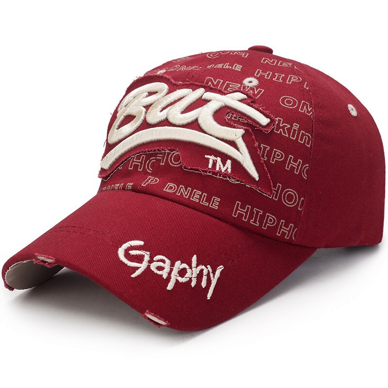 Casquette de Baseball déchirée brodée pour homme et femme, chapeau de soleil pour l&#39;extérieur, Hip Hop, pour la pêche,: red