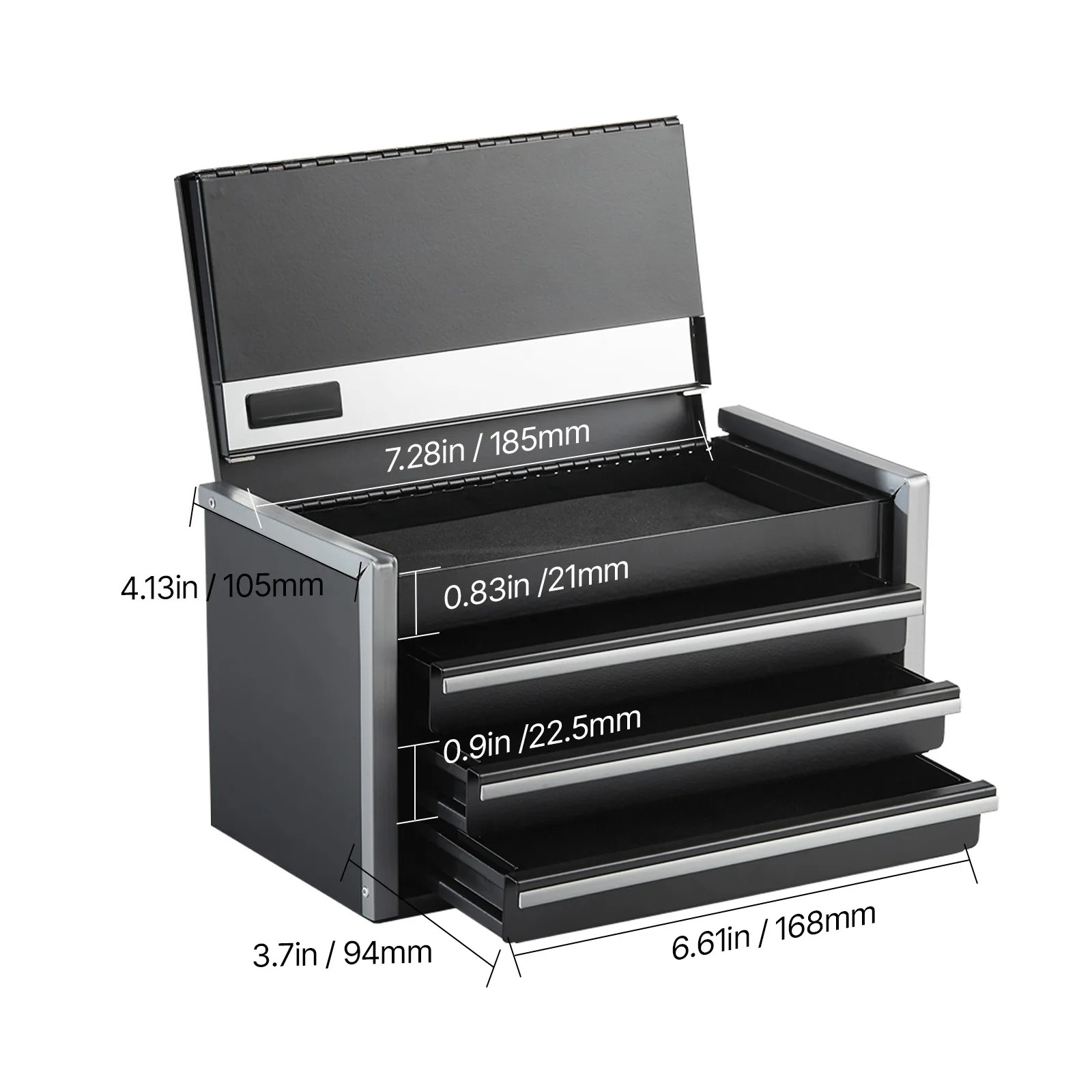 Metalowa skrzynka narzędziowa z 3 szufladami, 8,6 cala, przenośna, z podkładkami strąk nogi i łożyskami kulkowymi, malowana proszkowo, robić przechowywania narzędzi w garażu.: czarny