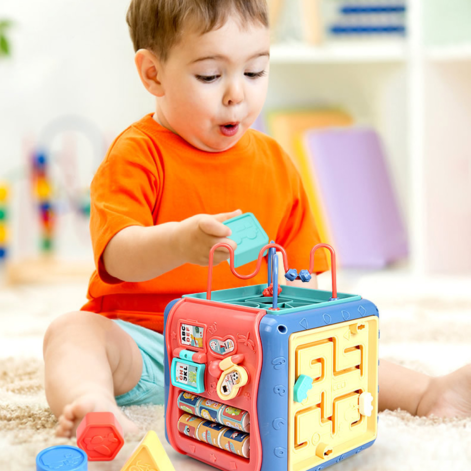 6 in 1 babyaktivitetsterning tidligt pædagogisk legetøj til børn ur geometriske blokke sortering af multifunktionelle musikalske legetøj