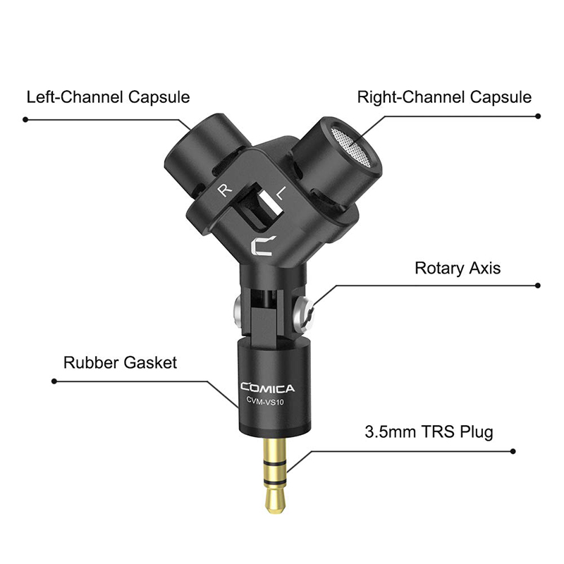 COMICA CVM-VS10 Mini XY Cardioide Microfono Stereo per la Macchina Fotografica Gopro Smartphone Mic per la Registrazione Video ((3.5 millimetri TRS)