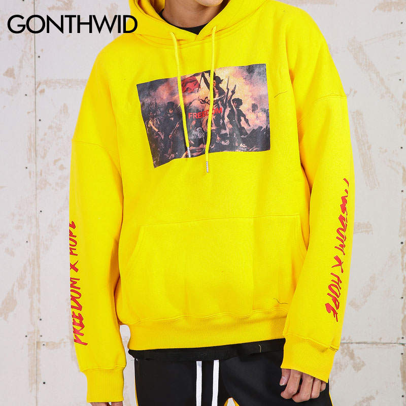 Gonthwide maleri trykt hættetrøjer herre efterår vinter fleece sweatshirts hip hop afslappet bomulds pullover skateboard hættetrøje