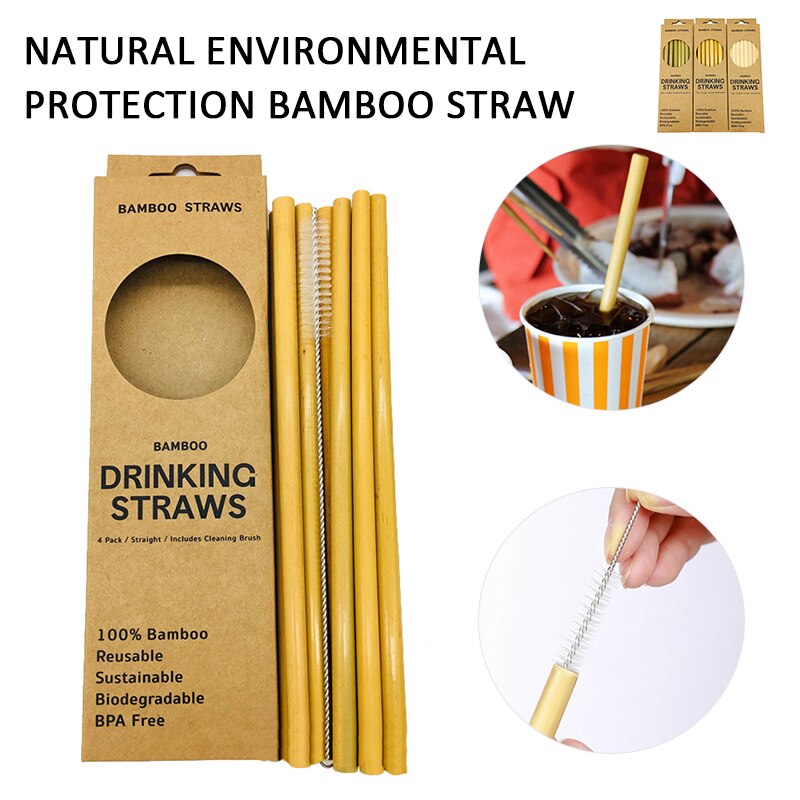 12 Stks/set Natuurlijke Bamboe Stro Herbruikbare Rietjes Met Case + Schone Borstel Bamboe Rietjes Bar Keuken Drankjes Tool
