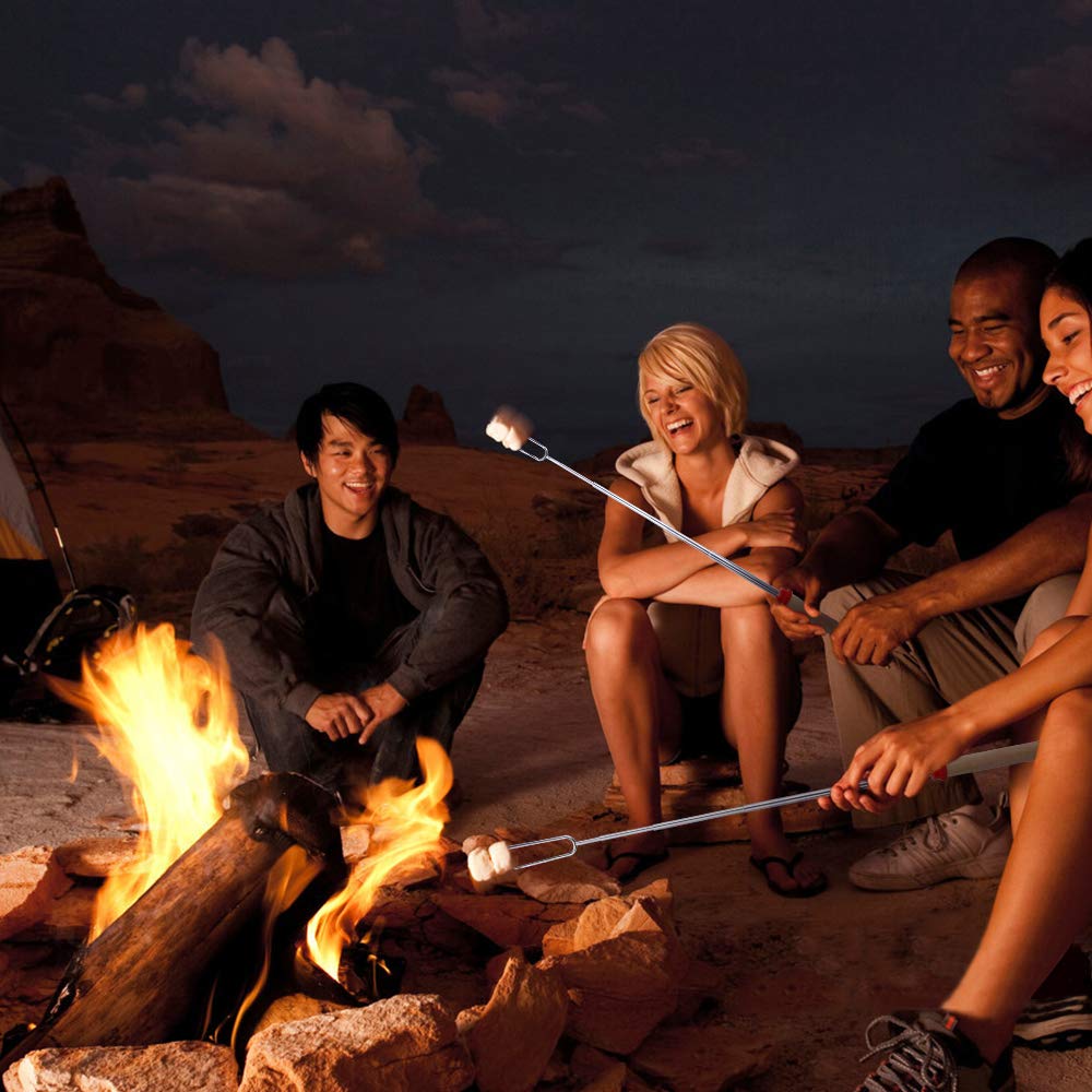 8 stks/set Rvs Barbecue Vorken Marshmallow Roosteren Sticks Uitschuifbare Vorken voor Patio Vuurkorf, Kampvuur, Bonfire, grill