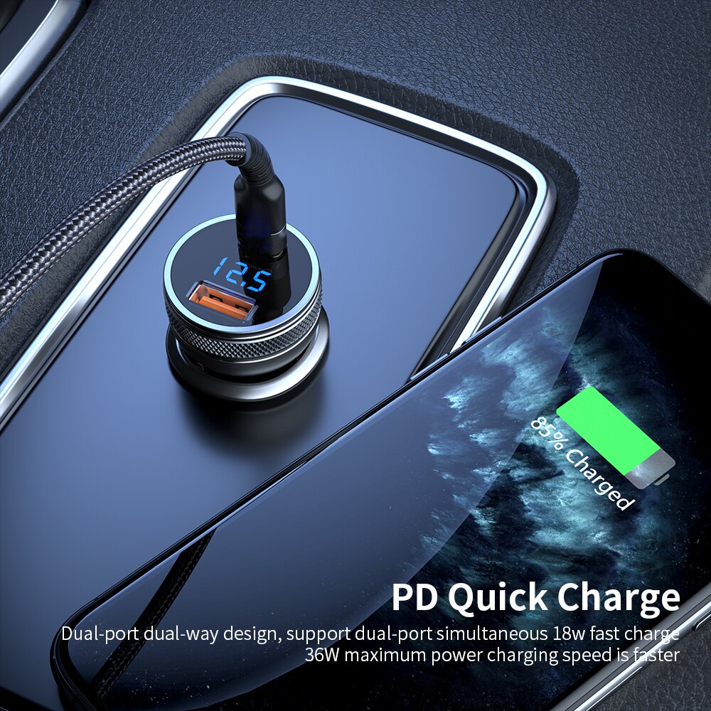 Dual Usb Car Charger Quick Charge 36W Snel Opladen Voor Xiaomi Samsung Interface Usb + Type C Qc Pd 3.0 Auto Aansteker Slot Recharge