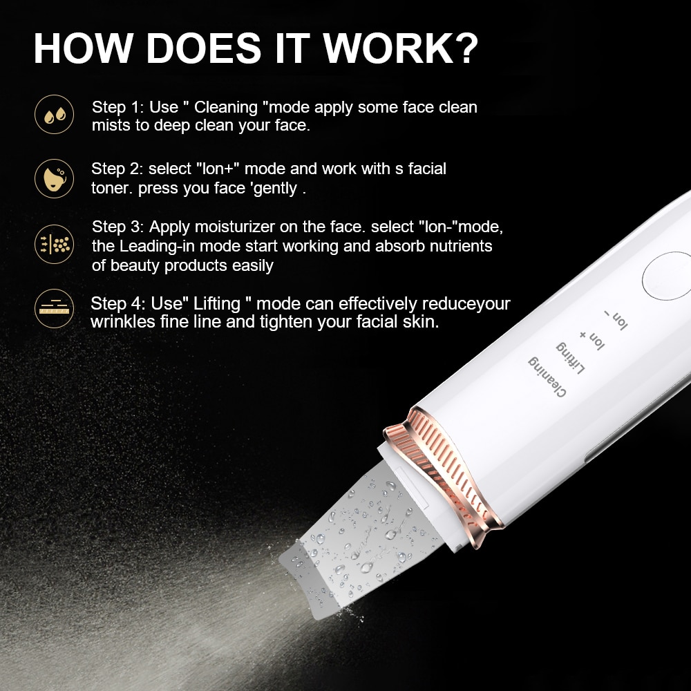 Ultrasone Huid Scrubber Comedondrukker Ion Diepe Gezicht Reiniging Schop Gezicht Spatel Cavitatie Peeling Ems Huid Reinigen