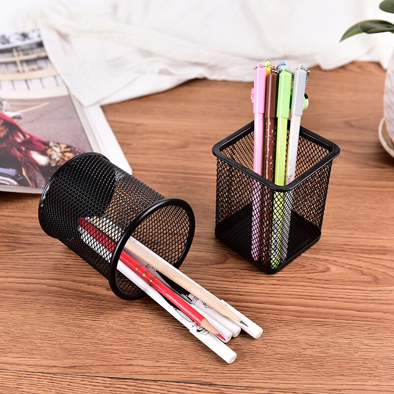 Pencil Holder Office Desk Metal Mesh Square Pen Pot Cup Case Container Organiser Durable Pencil Case