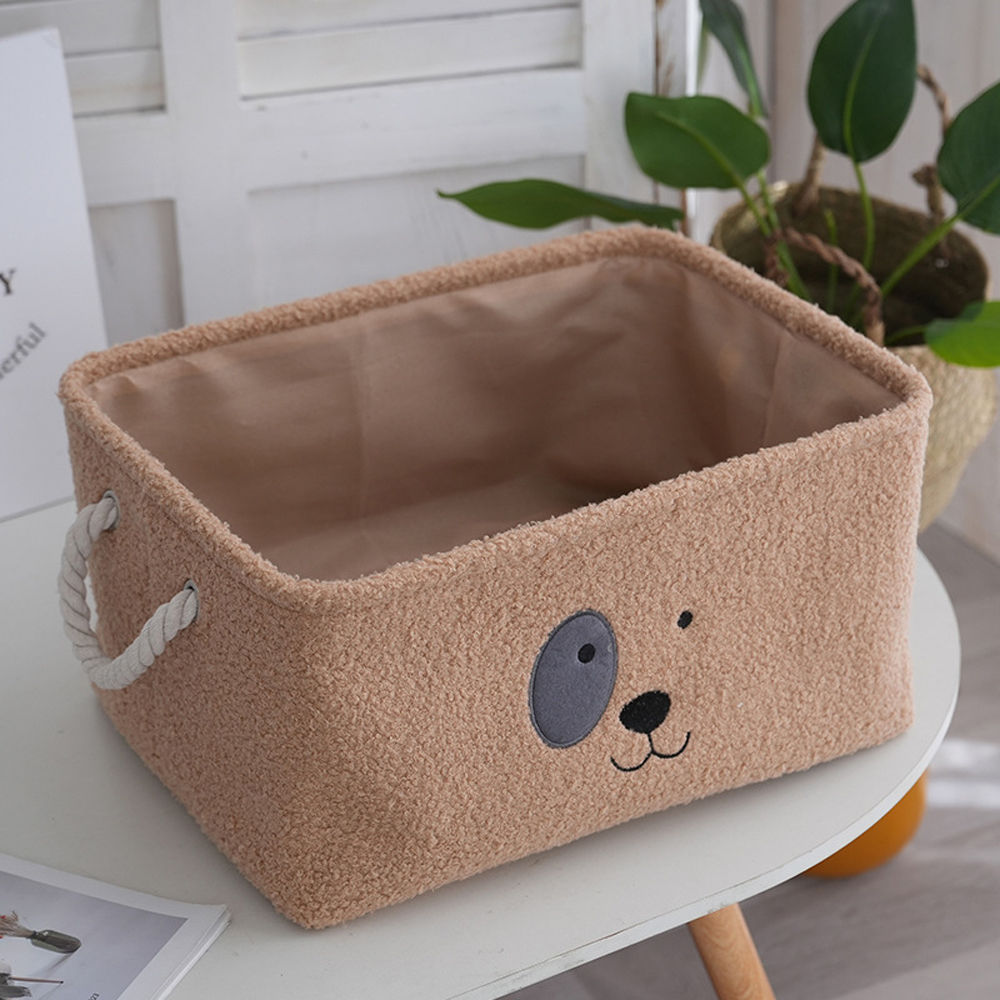 Plush Cute Pet Toys Cothes Storage Basket Dog Rectangle Bin Box Stuff Sundries Organize Baskets Case Home Tool: Burgundy