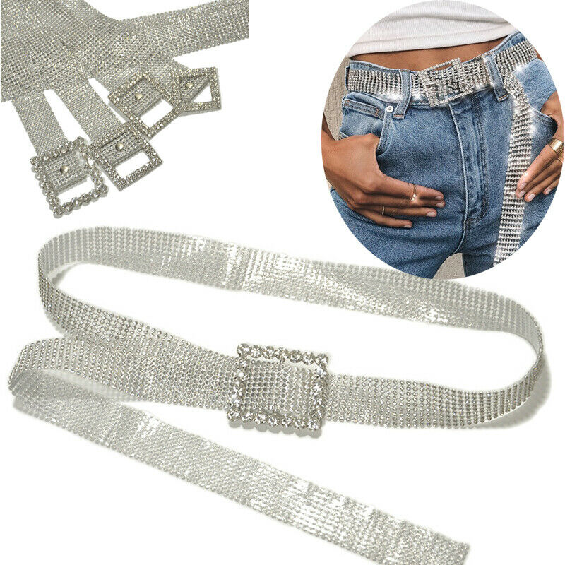 Damebelter 10 rader hel rhinestone skinnende linning tilfeldig festkjole beltekjede
