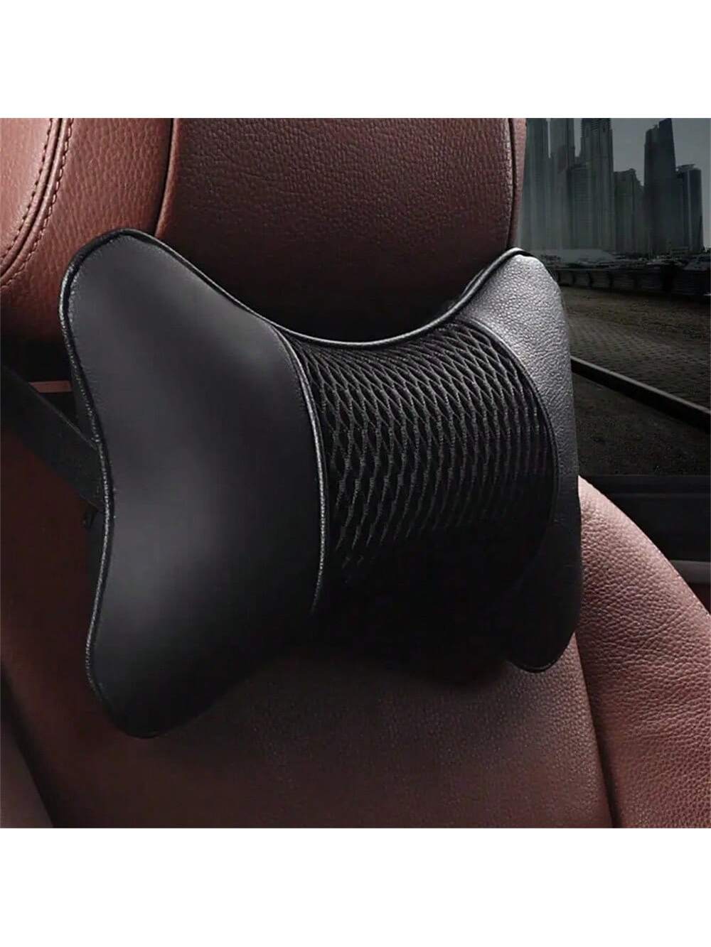 Oreillers de voiture en cuir PU, coussin de repos pour le cou, coussin de siège de soutien, oreiller de sécurité automatique, noir, décor universel, 1PC