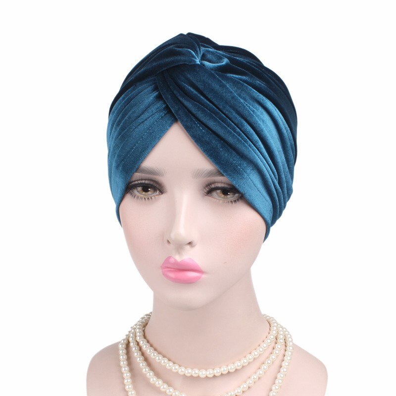 Gorros de terciopelo cálido para mujer, turbante Hijab musulmán para mujer, turbante africano de India, pañuelo para la cabeza, gorros: 6