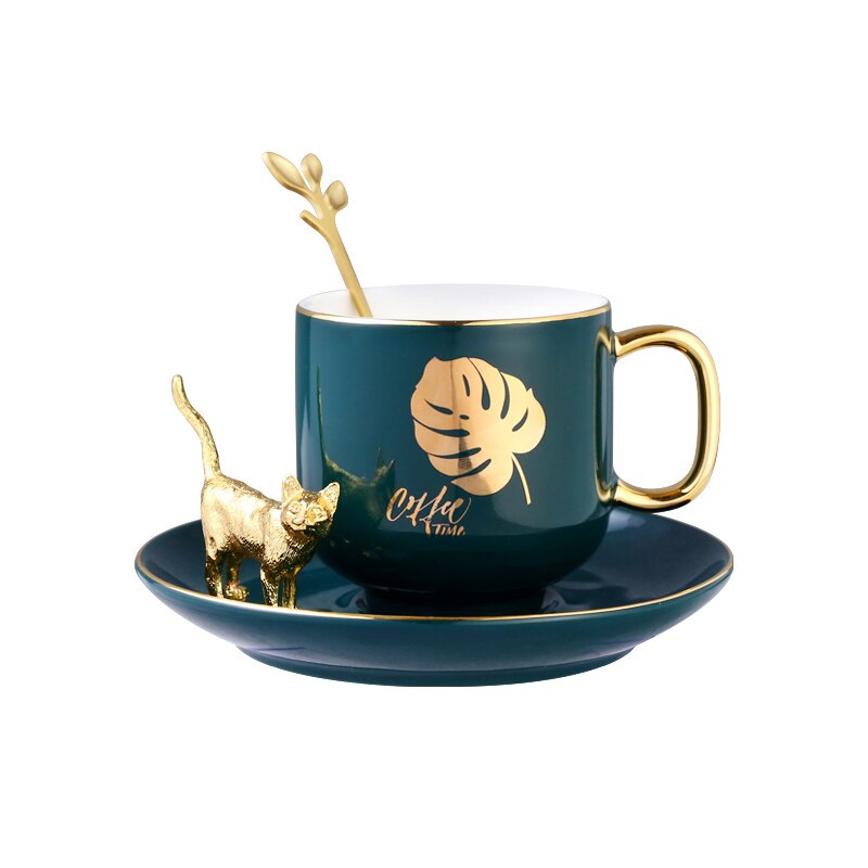 Europese Keramische Kopje Koffie Set Creatieve Eenvoudige Groene Goud Velg Turkse Koffie Cups Licht Luxe Tazas De Cafe Drinkware BE50CP