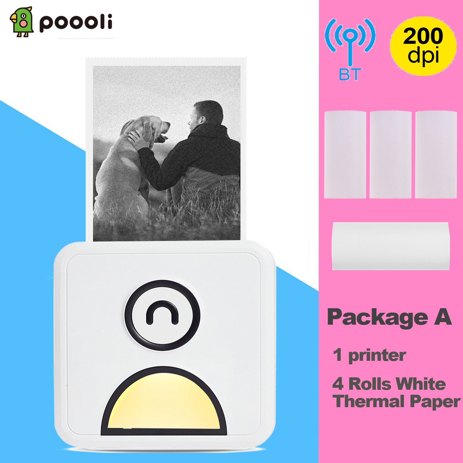 Poooli L1 Pocket Photo Thermal Printer 200dpi 58mm Wireless BT Memo Lists Printer for Printing Labels Photos Making Journals: Yellow Package A