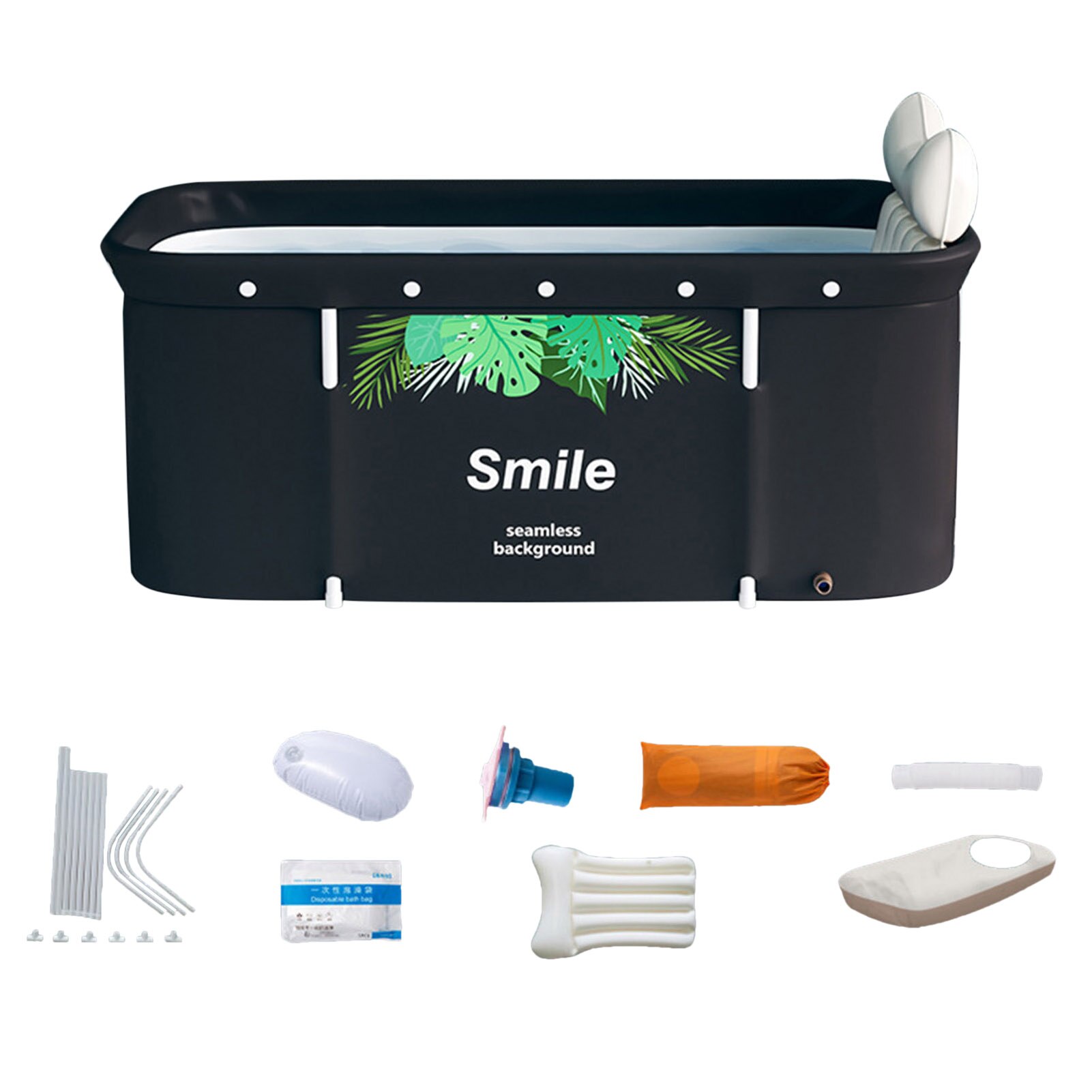 Portable Folding Bathtub Set Folding Soaking Bathing Tub Adult Bathtub Bath Barrel Beauty Spa Household Large Tub Full Size: Black
