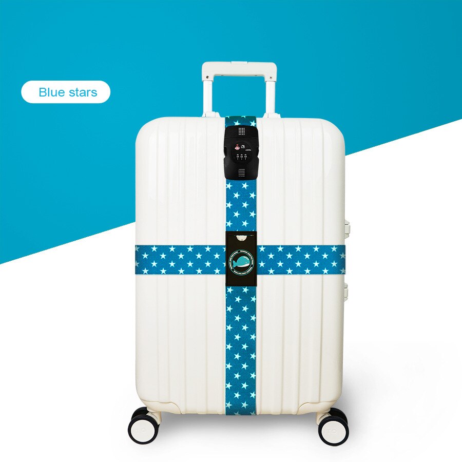 TSA Luggage Strap - 230cm - Geometric Pattern - Combination Lock Security Belt: Blue stars