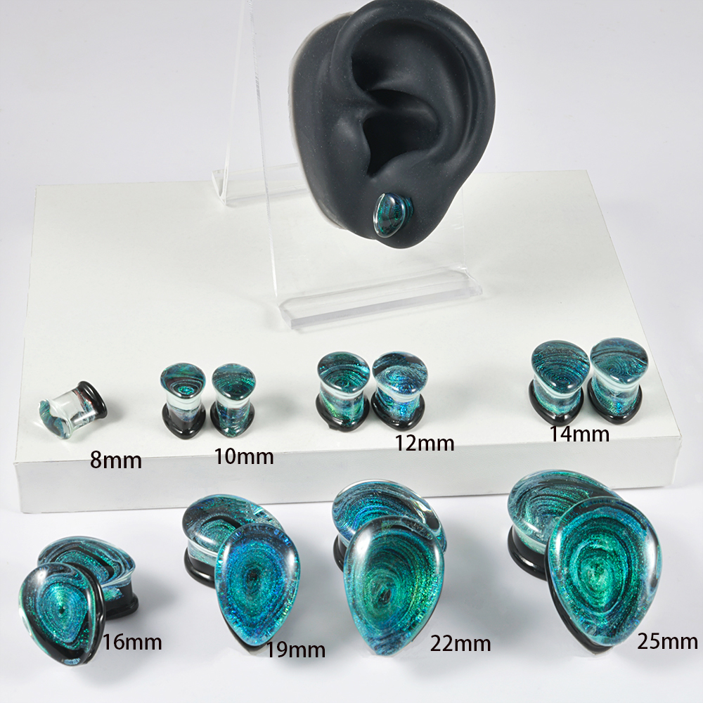 2Pcs Solid Glass Jellyfish Swirl Clear Oil Painting Vortex Ear Plugs Ear Tunnels Gauges Lobe Piercing Jewelry Women Men: Red / Imitation Rhodium Plated