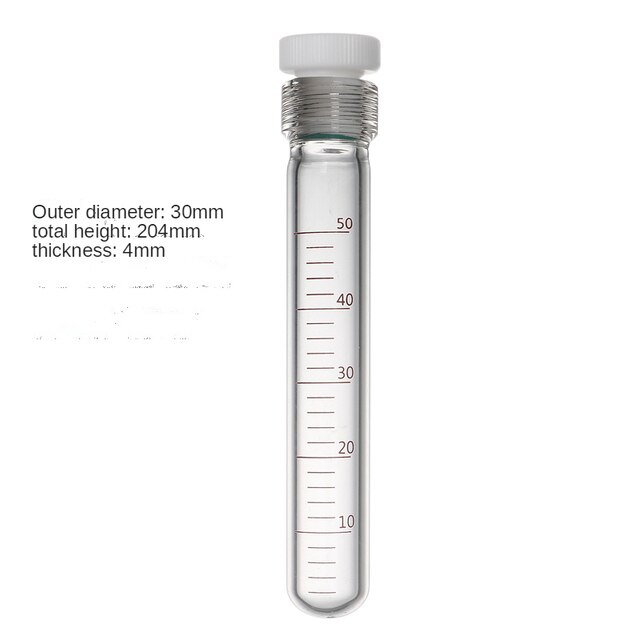 Glass pressure tube Thick-walled pressure bottle Hydrolysis tube Screw Nessler colorimetric tube PTFE stopper reaction test tube: 50ml  with scale
