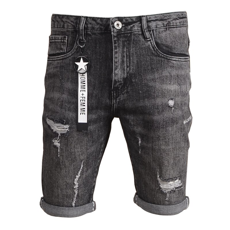 Gescheurde denim shorts casual zomerjeans donkergrijze rechte normale knielengte jeans