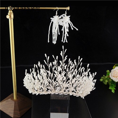 TOPQUEEN White Tube Beauty Queen Crown Tiara Cheap Bridal Crown Rhinestone Headbands for Women Hair Vines for Wedding HP193: one set