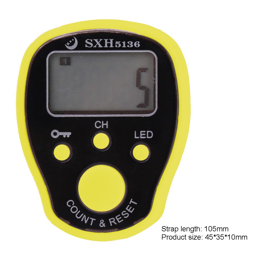 Compteur de doigt électronique LCD numérique LED anneau de main compteur lumineux de nuit cinq canaux avec compteur de fonction de verrouillage: YELLOW
