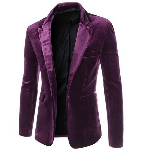 Zogaa höst vinter casual herr kavaj manchester lapptäcke herr företag en knapp slim fit masculino manlig kostym jacka kavaj: Fuchsia / L