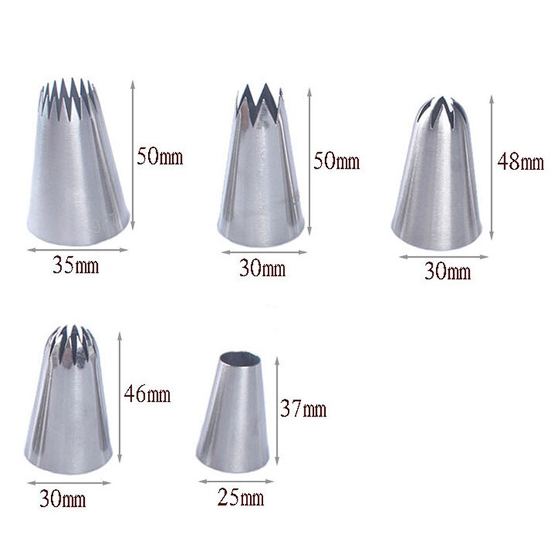 5 stks/set Grote Russische Icing Piping Pastry Nozzle Tips Gereedschap Taarten Decoratie Set Rvs Nozzles Cupcake