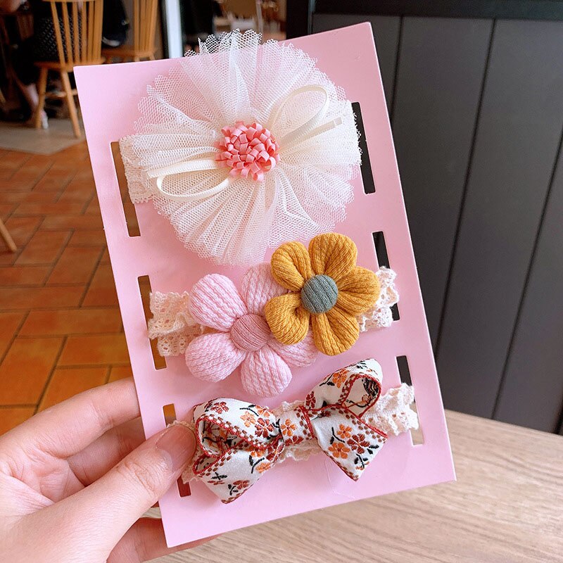 3 stk/sett nydelige blonder blomster baby pannebånd sløyfe prinsesse baby jente pannebånd spedbarn småbarn hårbånd baby hår tilbehør: Stil 1 sett