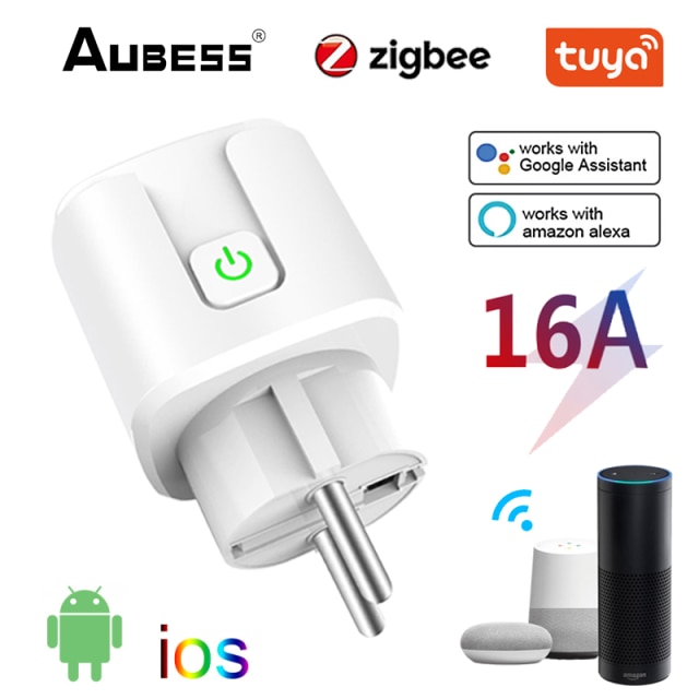 Aubess tuya zigbee smart plug 16a 20a eu ajastin pistorasia virtamonitori älykäs elämä sovelluksen ohjaus toimii alexan ja google home: 16a