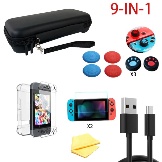 For Nintendo Switch Storage Bag NS Console Joycon Game Accessories Luxury Waterpoof Case for Nintedo Switch: Black 9 IN 1