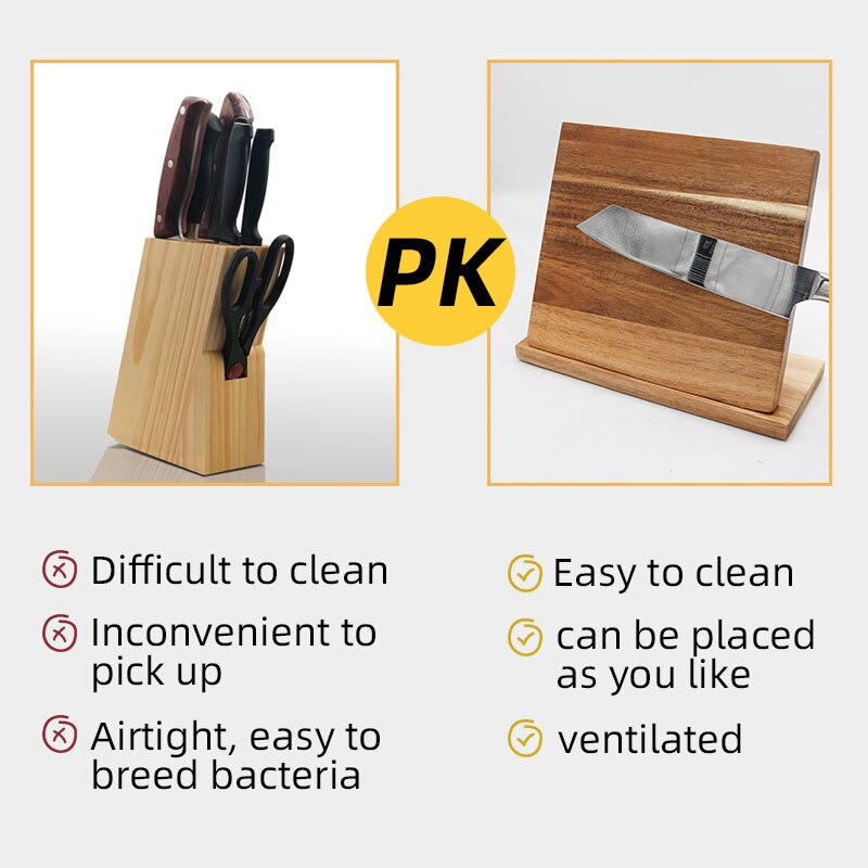 Magnetic Knife Block Natural Wood Knife Organizer Block Oblique Knife Dock Kitchen Scissor Holder Strongly Magnetic