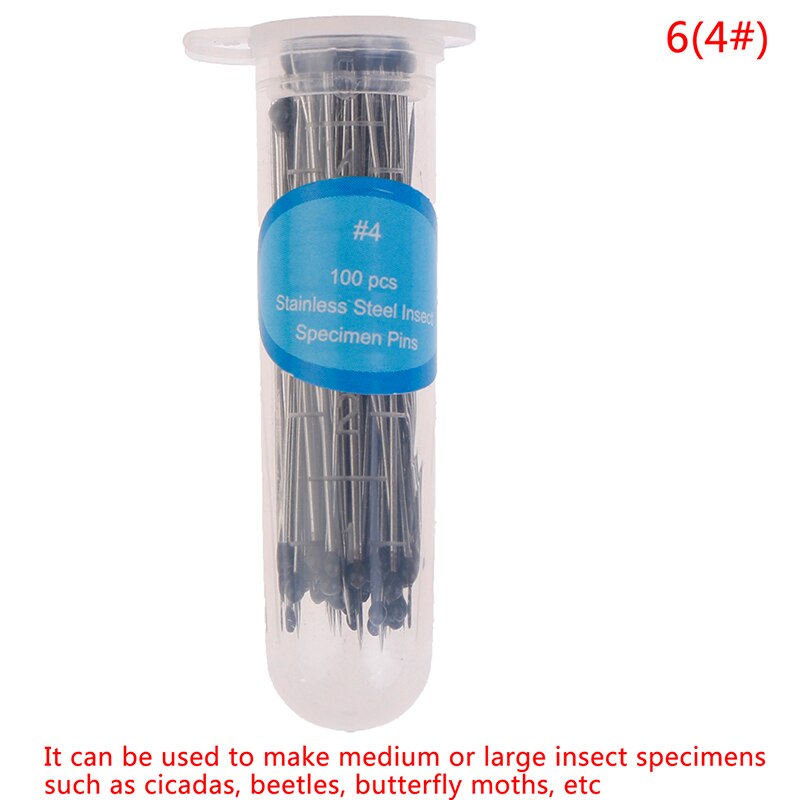 Aguja de espécimen de acero inoxidable con tubo para laboratorio escolar, broche de insecto para entomotología, 100 Uds.: 6