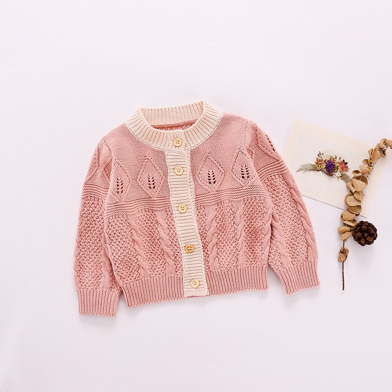 Novo 2020 outono inverno bebê meninos meninas cardigan casacos rosa de malha manga longa single-breasted camisola superior infantil outwear 0-18m: Rosa / 12 m