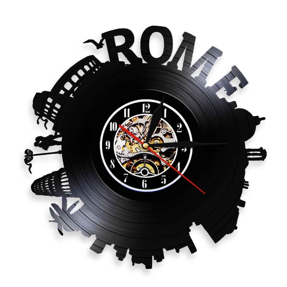 Wall Watch Design Rome Rome Cityscape Vinyl Record Wall Clock Skyline Wal... – Grandado