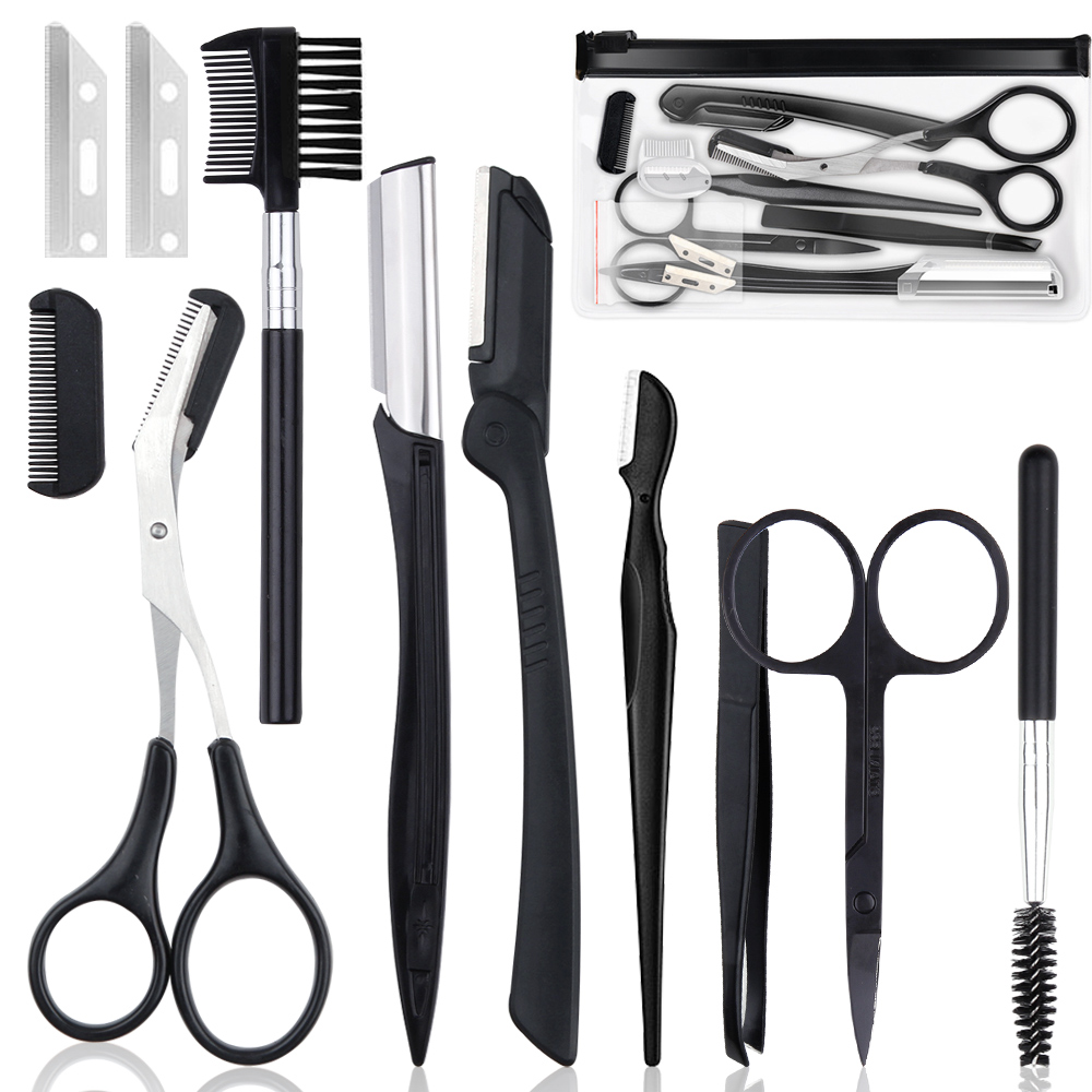 4/6/8/11 pçs profissional sobrancelha trimmer conjunto tesoura pinças sobrancelha raspagem pente clipe fórceps cosméticos sobrancelhas ferramentas de maquiagem
