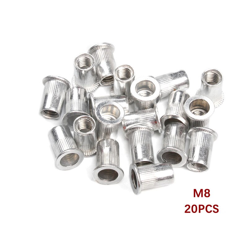 200Pcs Rivet Nut Aluminum Alloy Rivnut Flat Head Threaded Insert Nutserts Cap Rivet Nut Assortment Set for Automotive Furniture: M8 20pcs-bag