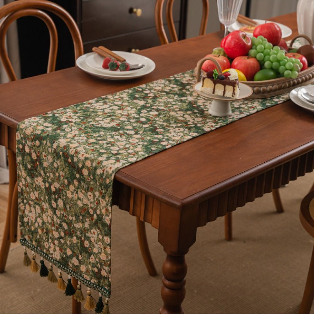 Heminredning vintage jacquard bordslöpare blommönster med tofsduk förtjockad bordsduk år