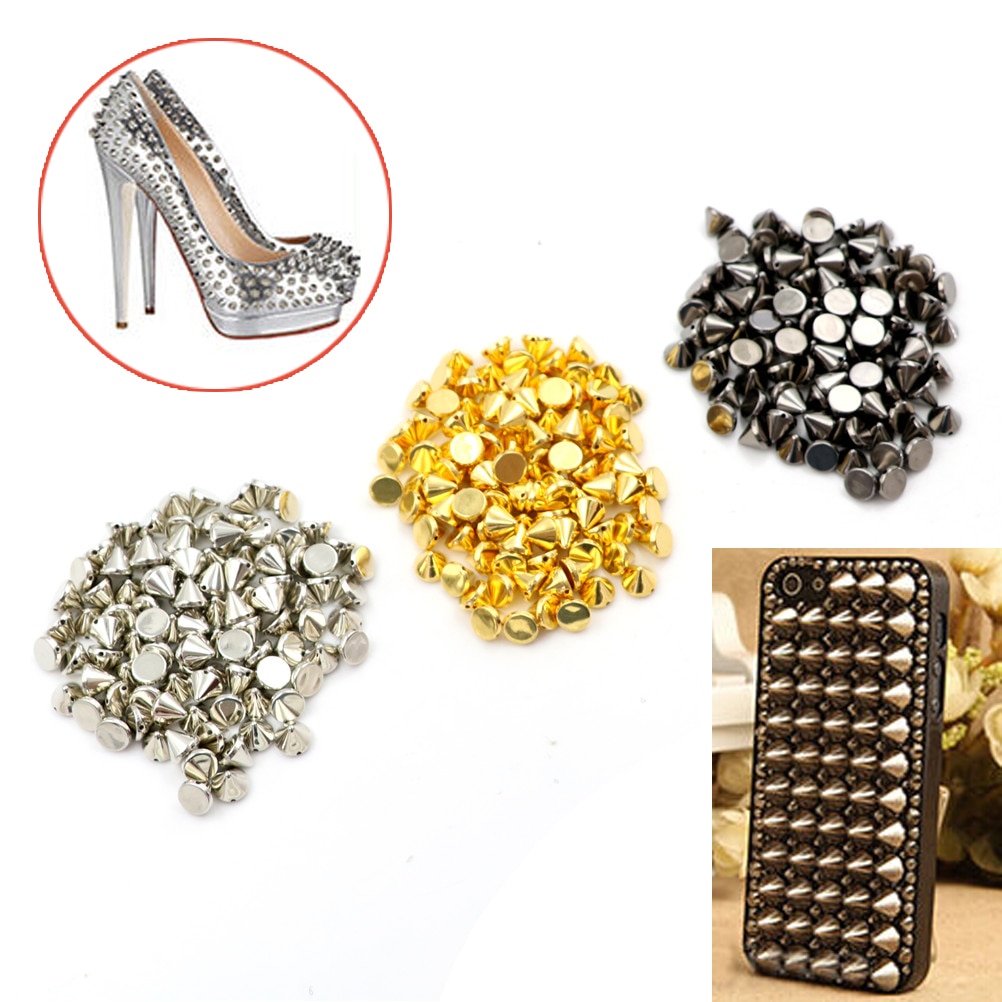 100 Pcs/lot Plastic Sew On Wedding Garment Round Spike Rivet For DIY Crafts Bags Clothes Gold Silver