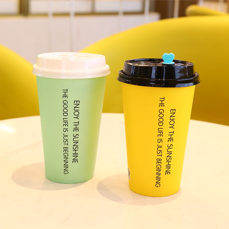 50pcs color disposable coffee cup wedding party favor 16A 500ml milk tea juice cold drink paper cups with lid