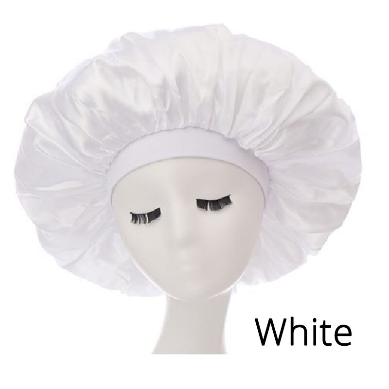 6Pcs/Lot Wide Band Satin Bonnet Cap Hair Bonnets For Women Silky Bonnet For Curly Hair Large Size Sleep Hair Cap: White 6pcs