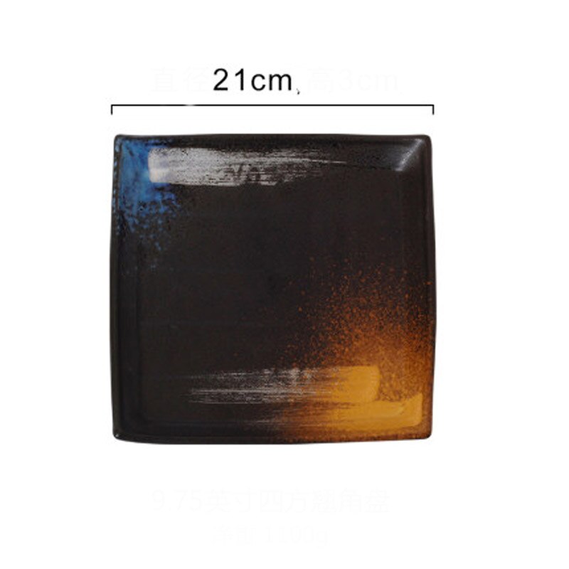 FANCITY Japanese retro ceramic square plate restaurant special dish sushi plate cooking plate irregular plate: 2