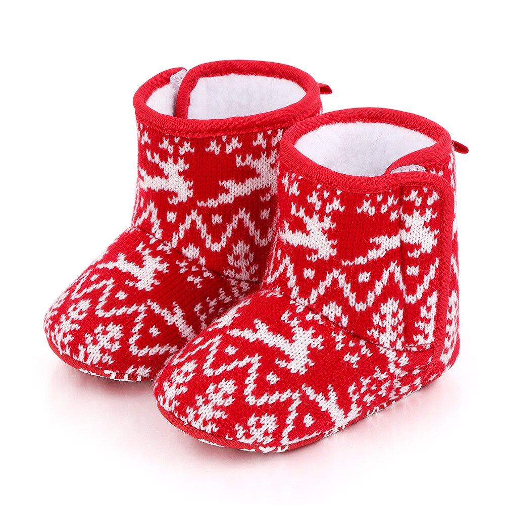 Baby unisex jul high-top varme bomuldsstøvler dejlige snefnug santa vinter varme hjemmesko skridsikre nyfødte støvletter: B / 12cm