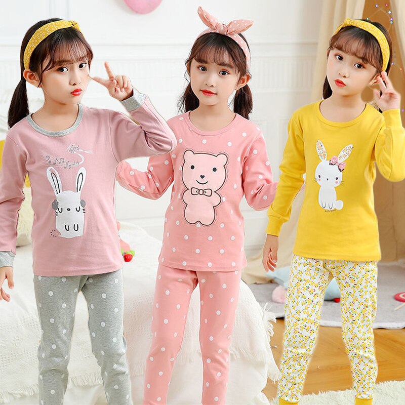 Spring Kids Girls Pajamas Clothing Set Children Cartoon Rabbit Nightwear Pajamas Girls Sleepwear Baby Pyjamas Suits